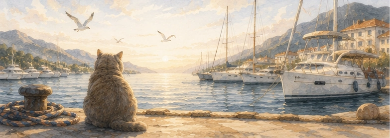 Carlos blickt auf Segelboote am Meer